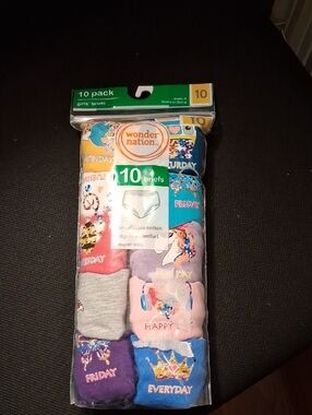 Wonder Nation Girls 10-Pack Briefs - Multicolor Days Print